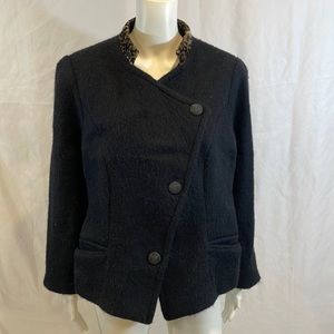 Dolores Unique Designs Black Mohair with Leopard Print Collar Car Coat